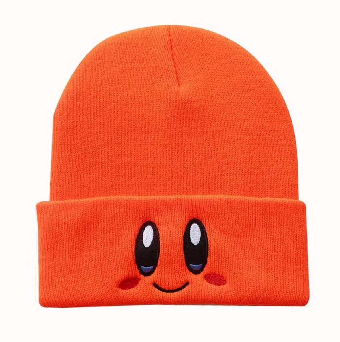 Muts - Anime - Beanie met oogjes - Gezichtje - Oranje - Gehaakt - Vrolijke wintermuts - Kinderen - Warm - Cuffed beanie - Jonyx