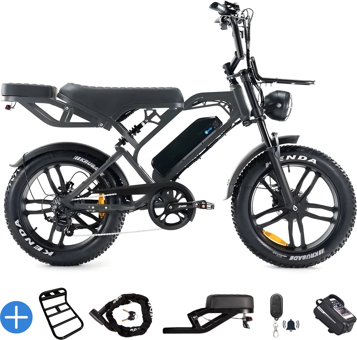 Ebikekopen.com Fatbike V20 Pro 7.0 - Donker Grijs - Special Edition - 2025/2026 Model - Hydraulische remmen - Incl. Slot - Telefoonhouder - Alarmsysteem - Voorrekje - Voetensteuntje - Straatlegaal - Ebike - Fatbike - Elektrische Fiets - Qmwheel - Ebikekopen.com - €1.245,00