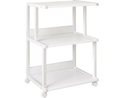 Printerstandaard met plank, 3-traps printtafel met wielen, printerwagen voor thuis, kantoor, rolcart standaard voor hittepers, magnetron en mini-koelkast