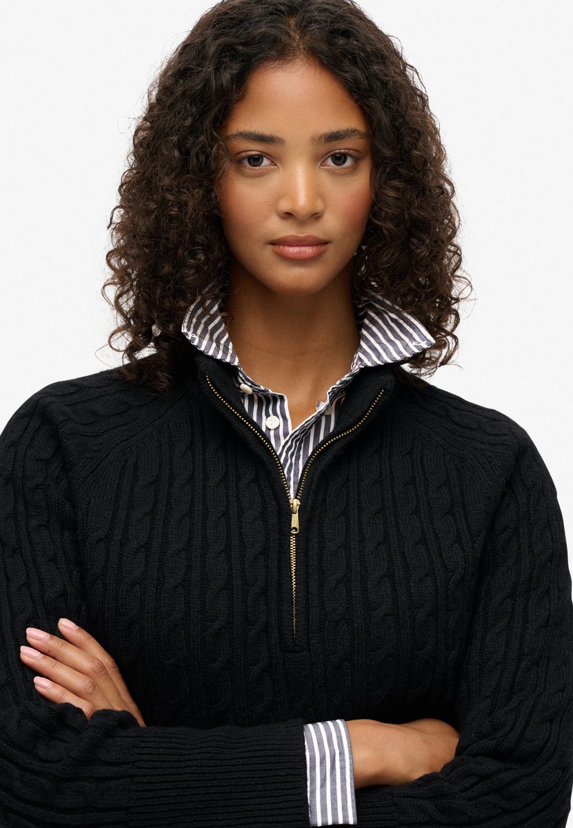 Superdry Geborstelde kraagloze kabeltrui Dames Sweaters Zwart