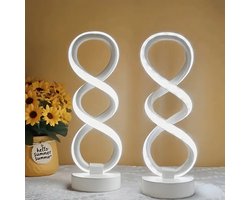 Lumora 2x Spiraal Tafellampen – Sfeerlamp, Nachtlampje, Tafellamp, Bureau Lamp, LED Lamp, Decoratieve Verlichting, Moderne Eenvoudige Ontwerp – Voor Slaapkamer, Woonkamer, Studentenkamer – Leeslamp, Interieurverlichting – Wit