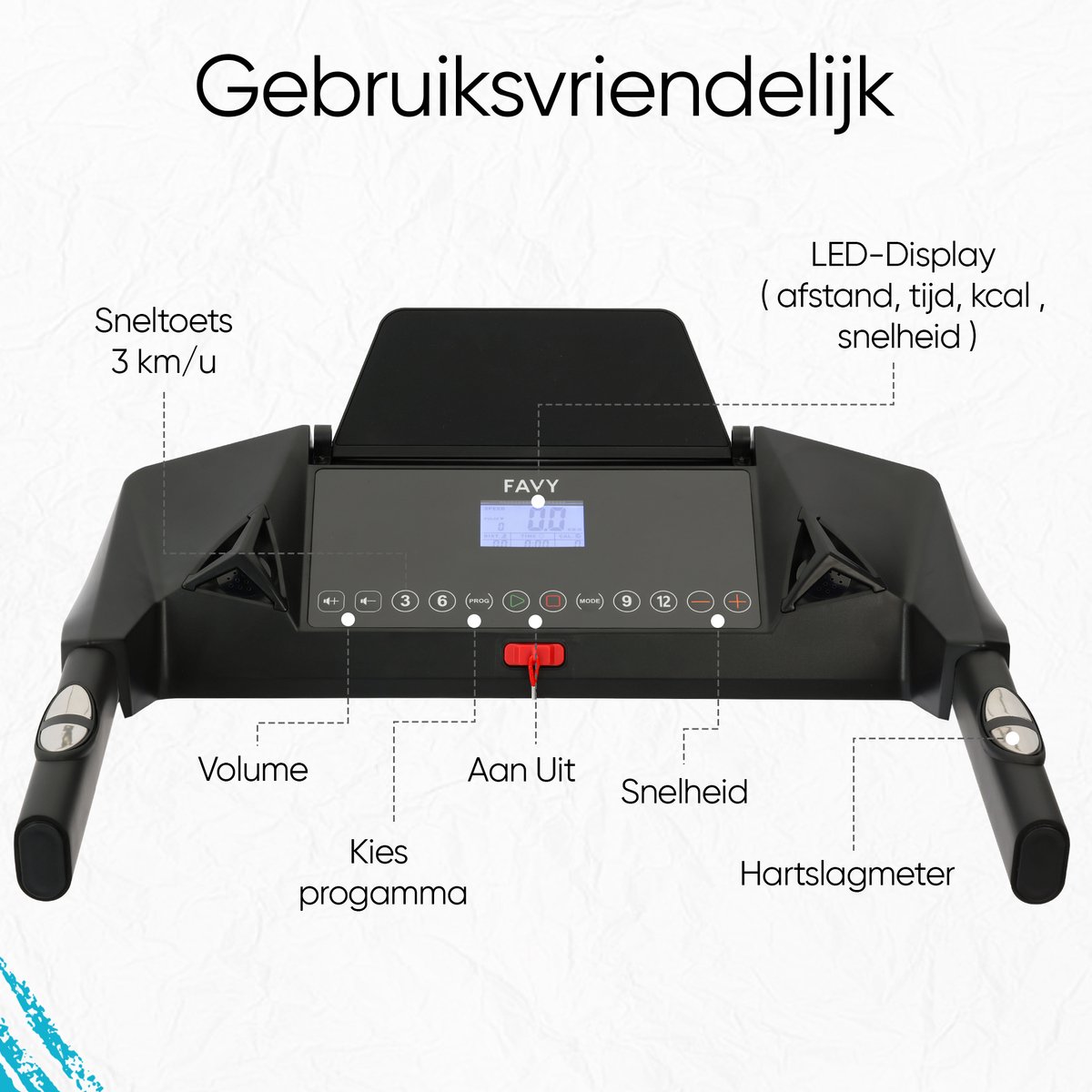 Afbeelding 3 van Favy Pro Loopband – Wandelband – Inklapbaar – 0 t/m 14 km/u – 12 Programma’s – Hellingsfunctie – Bluetooth & Ingebouwde Speakers – Inclusief Geluidsdempende Mat – Walking Pad – Zwart