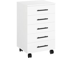 Rolcontainer met 5 schuifladen, mobiele archiefkast, kantoorkast, ladekast, opbergkast, eenvoudige montage, wit