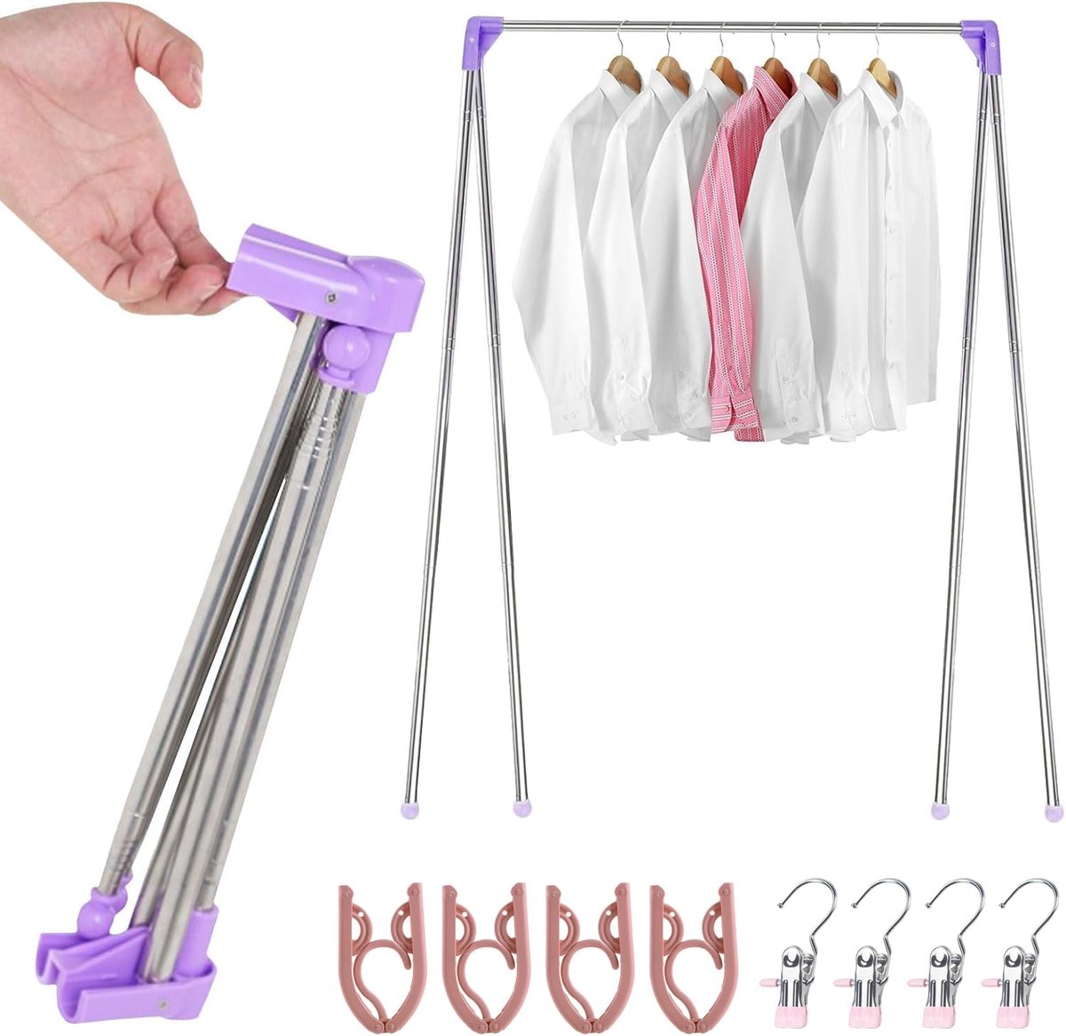 Draagbaar Wasrek - Opvouwbaar en Uitschuifbaar van RVS - 34-78 cm - Voor camping, reizen, buiten en thuis - Roze