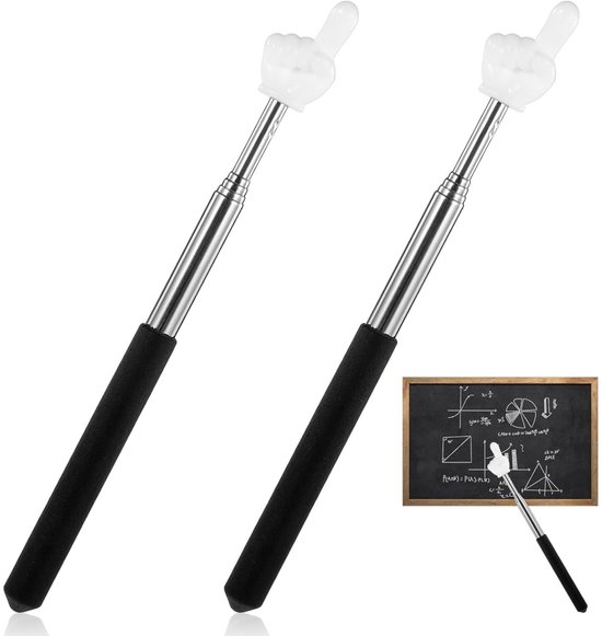 Telescopische wijzer, telescopische leraren, wijzer, intrekbare wijzer, uitschuifbare whiteboardpresentator in de klas met sleutelkoord en vilten kop voor presentaties, 2 stuks (zwart en rood