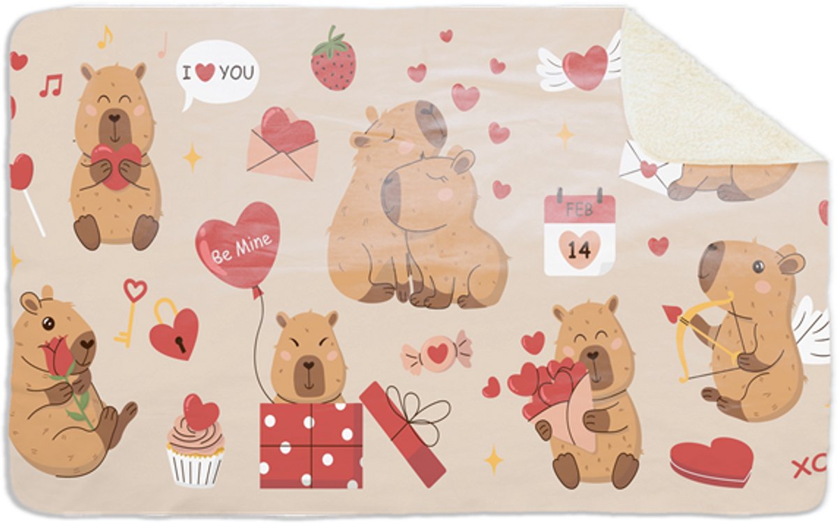 Fleecedeken Capibara's en liefde, 96x146cm, Polyester Sherpa, FD2025004
