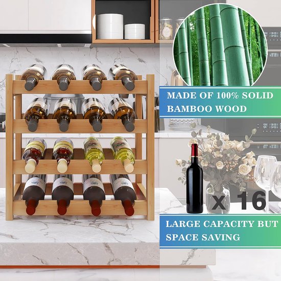 SMIBUY bamboe wijnrek, 20 flessen display houder, 5-tier vrijstaande opbergplanken voor keuken, bijkeuken, kelder, bar (Zwart