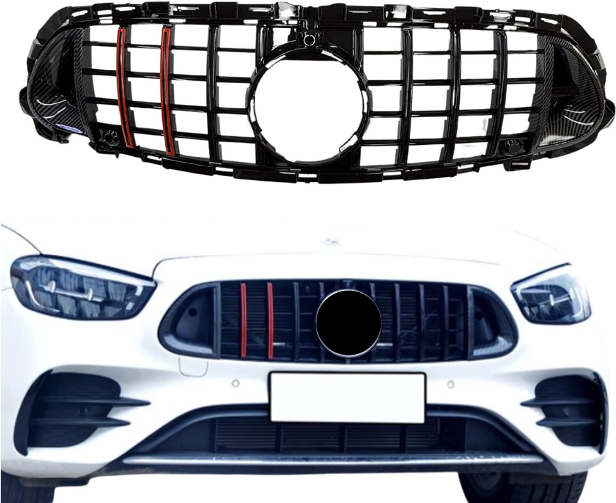 Mercedes E Klasse W213, S213 Facelift (2020-2024) B-Look Grill Glans Zwart/Carbon/Rood