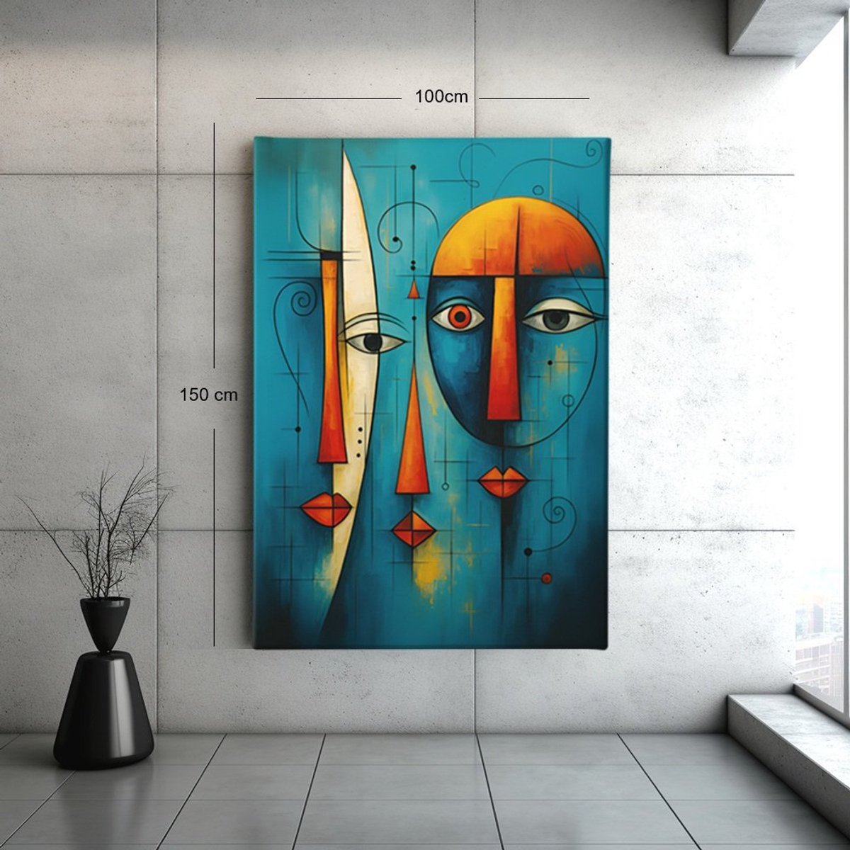 Trendex Global Canvas Schilderij - Abstract - Twee Gezichten - Moderne Kunst - 60x40x2 cm Blauw