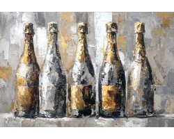 K&C Art (Canvas schilderij) 60x40cm | Champagneflessen - grijs - goud - wit - zwart - beige - modern - kunst | Woonkamer - slaapkamer - hal - kantoor | Foto schilderij print op canvas - wanddecoratie - muurdecoratie - wall art