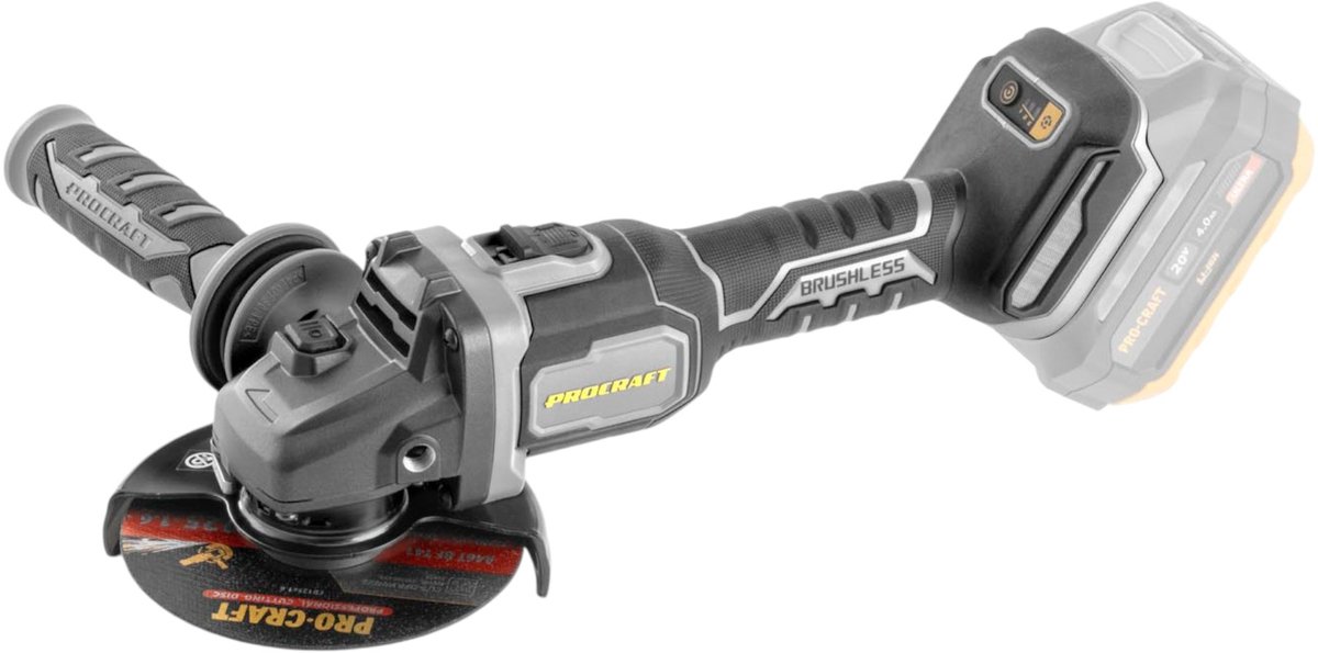 Procraft Industrial AG125Bbb accu-haakse slijper 20 V 125 mm borstelloos Solo - zonder accu, zonder oplader