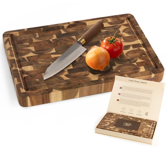 Namture - Snijplank Hout - Premium Olie - 45x30x4 cm - Anti-slip - Hakblok Kopshout - Luxe Giftbox