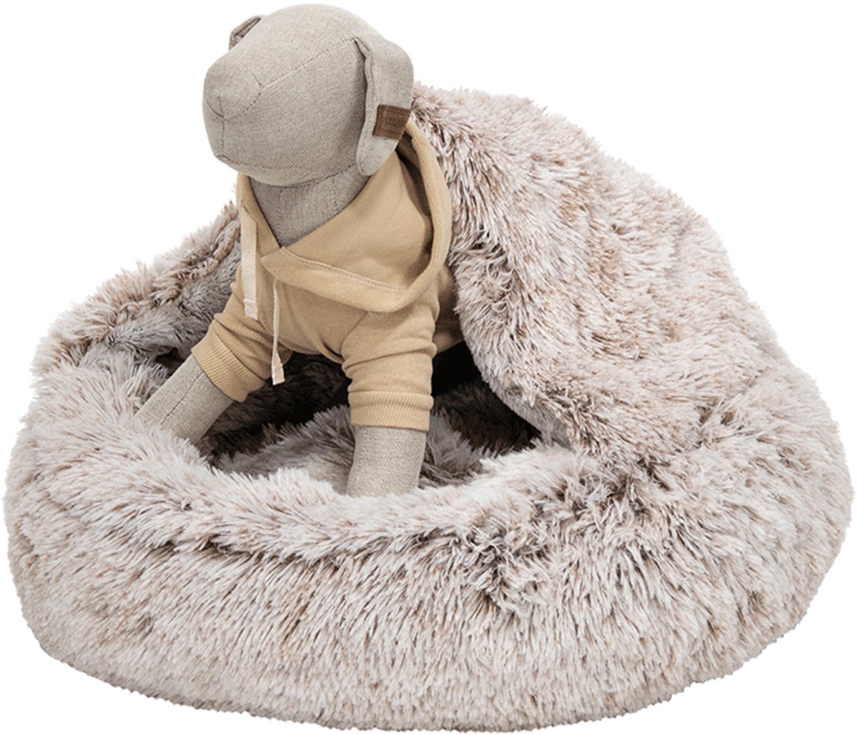 AB cavemand voor honden - rond 60 cm x 18 cm - met antislipnopjes - en overlap waar uw hondje kan onderkruipen - zeer zacht