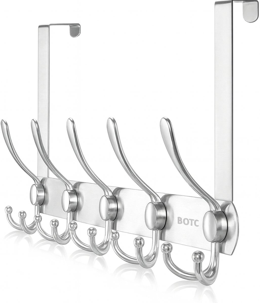 BOTC Deurkapstok RVS - Deurhanger - 15 haaks - Wandkapstok - Deurhaak - Deur kapstok hangend - Ophanghaak - Zilver