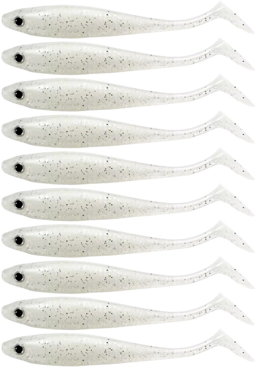S&D | Shad Set 10 Stuks – 9cm / 5.5g – Wit – Realistisch Kunstaas met Glitters & Schubbenpatroon – Voor Snoek, Baars & Roofvis