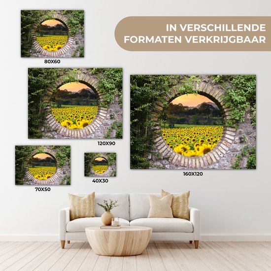 Tableau sur toile 120x90 cm - Décoration murale Vue - Fleurs - Tournesol - Décoration murale salon - Décoration chambre - Accessoires chambre - Peintures