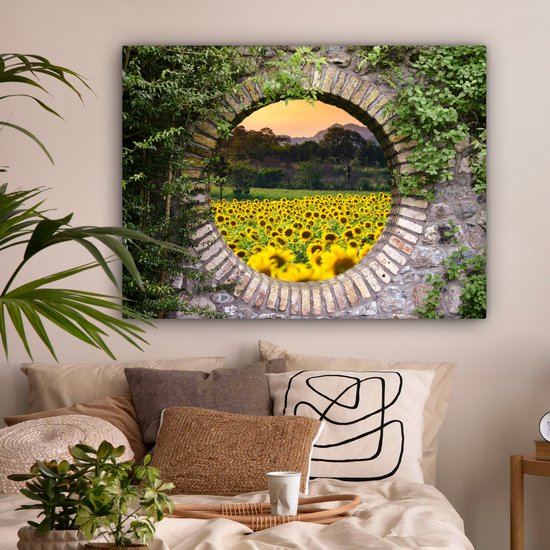 Tableau sur toile 120x90 cm - Décoration murale Vue - Fleurs - Tournesol - Décoration murale salon - Décoration chambre - Accessoires chambre - Peintures