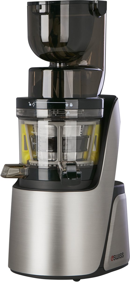 4SWISS Slow Juicer Swan BM105 Platinium Silver, Aantrekkelijk ontwerp, 400 W, 32 tpm, Reverse-functie, XXL-opening