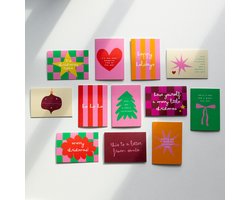 12x hippe gekleurde kerstkaarten (A6 formaat) - kerst kaarten om te versturen - kaartenset - kaartjes blanco - kaartjes met tekst - luxe kerstkaarten - feestdagenkaarten - kerstkaart - wenskaarten