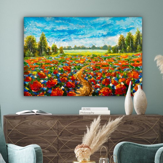 Toile Peinture Huile - Peinture - Fleurs - Paysage - 140x90 cm - Décoration murale
