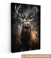 Tableau toile 60x90 cm - Cerf noir - Accessoires décoration chambre - Peintures salon tête de cerf - Décoration murale tête d'animal chambre - Décoration murale cuisine - Toile murale intérieur - Décoration maison
