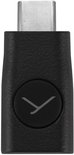 Zwarte USB-C naar USB-C adapter met logo.