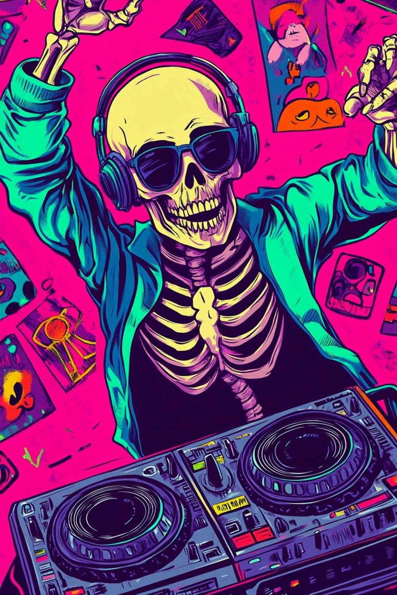 Skelet DJ Poster - Halloween Posters - Muziek - Wanddecoratie Gamekamer - 180 gram papier