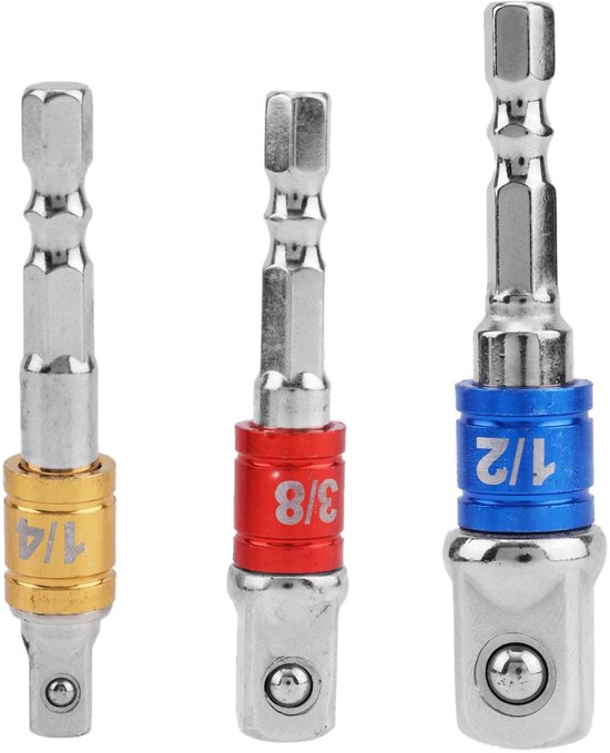 Foto: 3pcs set impact caps adapter 1 4 3 8 1 2 impact screwdriver socket adapter hex shank drill adapters for cordless drills screwdrivers and electric drills