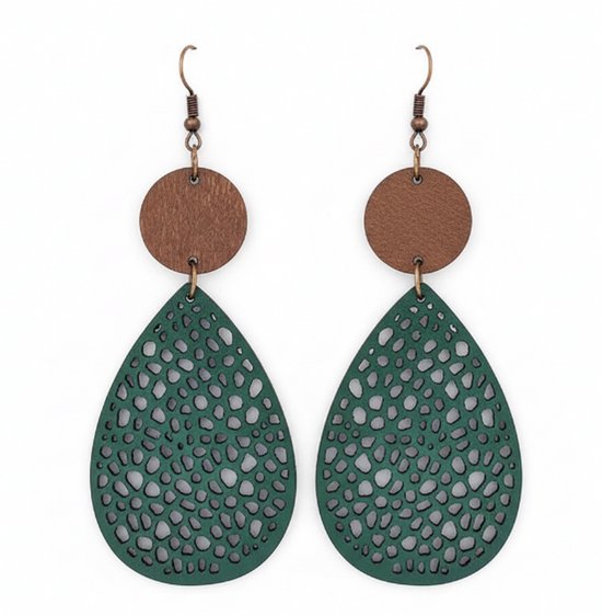 Boucles d'oreilles en bois vert avec motif goutte ajouré pour femme – boucles d'oreilles légères