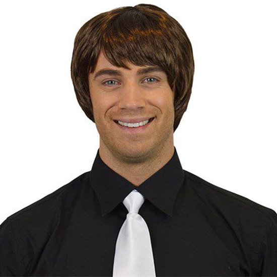 Comedia Carnaval verkleed pruik - Brits/popster - bruin - kort haar stijl - heren