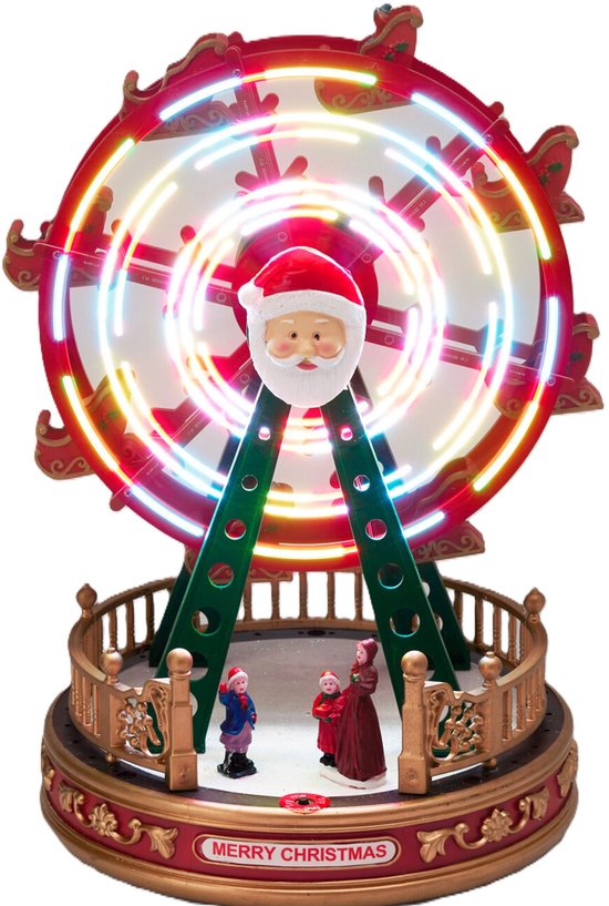Kerstdorp kerst tafereel - reuzenrad - met beweging en led verlichting - 28 cm - kermis