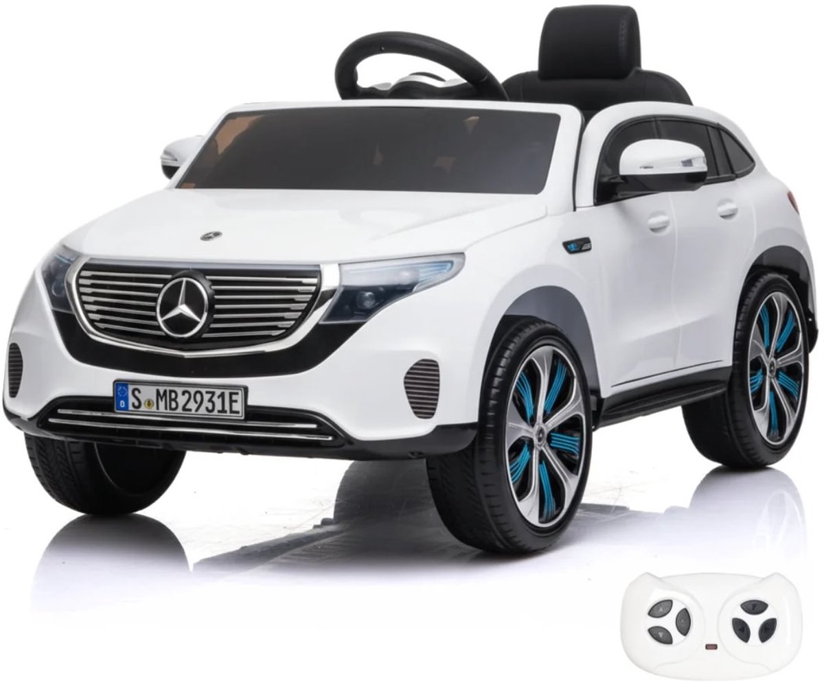 Mercedes EQC400 12V Elektrische Kinderauto 1 tot 6 jaar – Officieel Gelicentieerd met Afstandsbediening – Luxe SUV met Lederen Zitje, EVA-Banden & Schokdempers – Wit