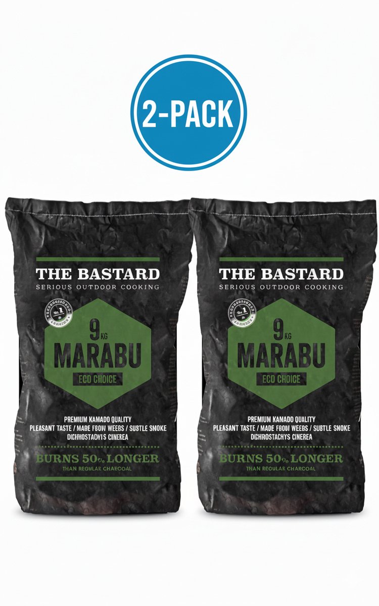 B-lazy Deal: The Bastard - houtskool kamado - marabu - 9 kg - 2 stuks