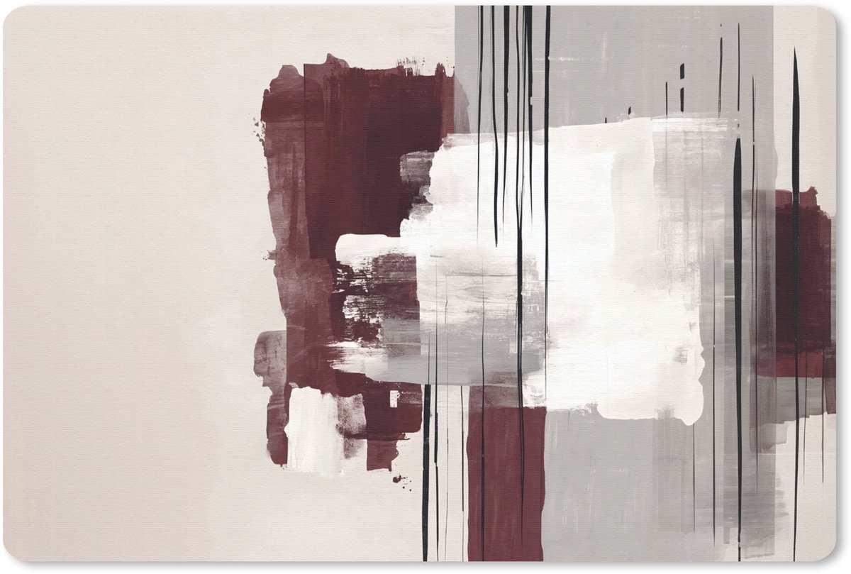 Muismat 27x18 cm - Mousepad Penseelstreken - Abstract - Lijnen - Rood - Muismatten