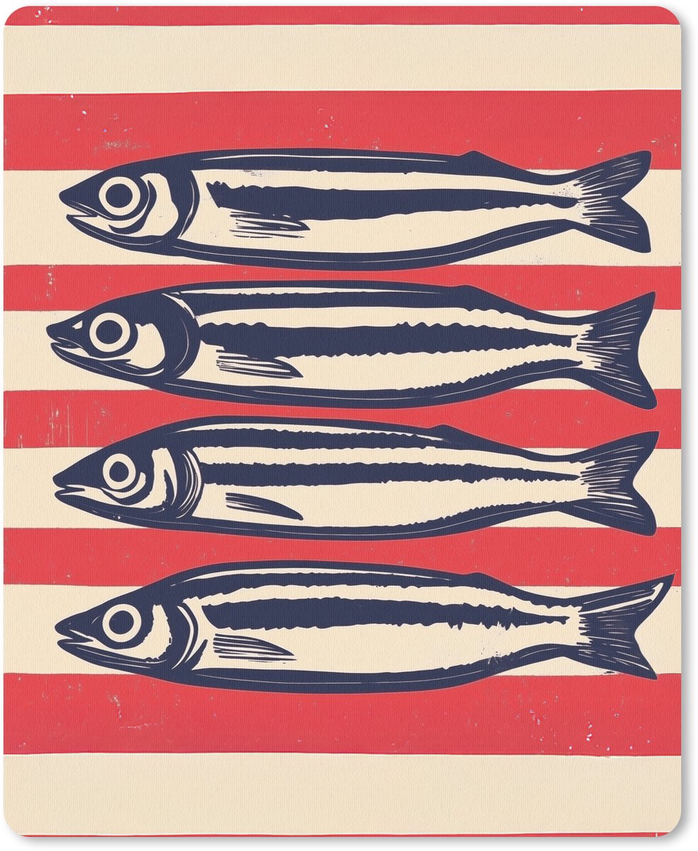 Muismat 19x23 cm - Mousepad Sardines - Rood en beige strepen - Muismatten