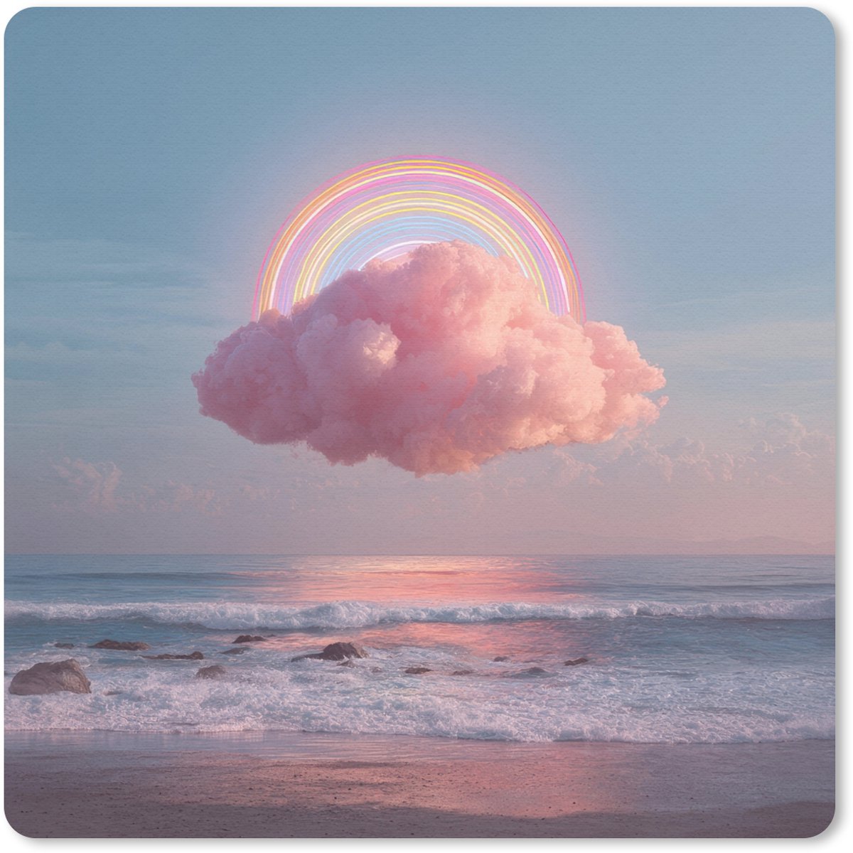 Muismat 20x20 cm - Mousepad Wolk - Regenboog - Zee - Muismatten