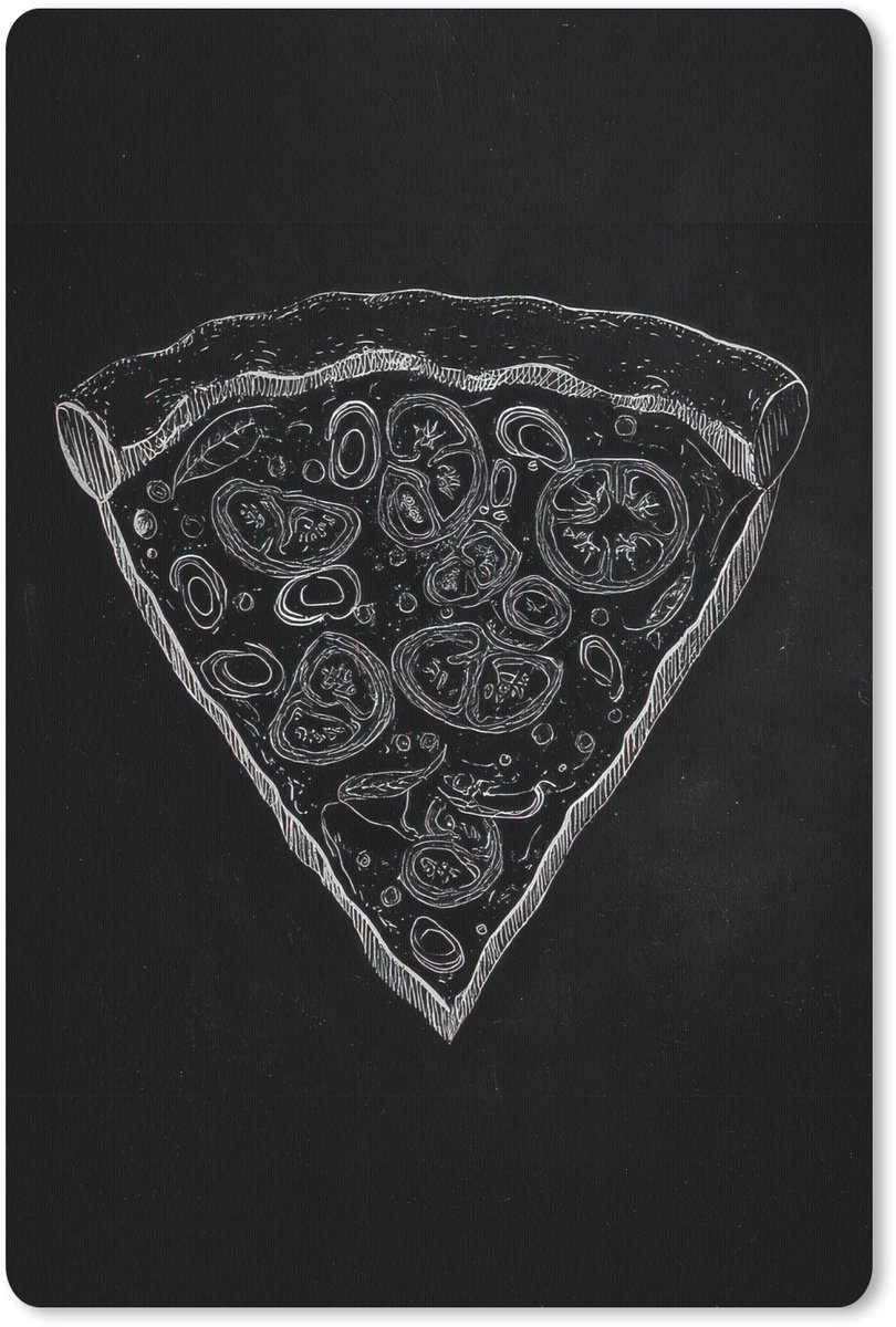 Muismat 18x27 cm - Mousepad Pizzapunt - Toppings - Krijttekening - Muismatten