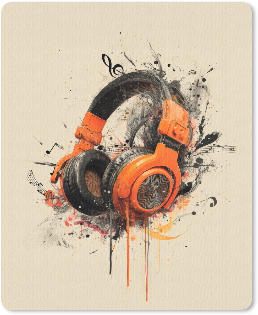 Muismat 19x23 cm - Mousepad Koptelefoon - Oranje - Explosief - Muismatten