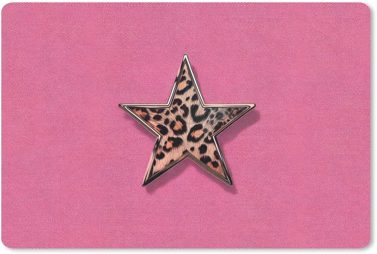 Muismat 27x18 cm - Mousepad Ster - Luipaard - Print - Roze - Muismatten