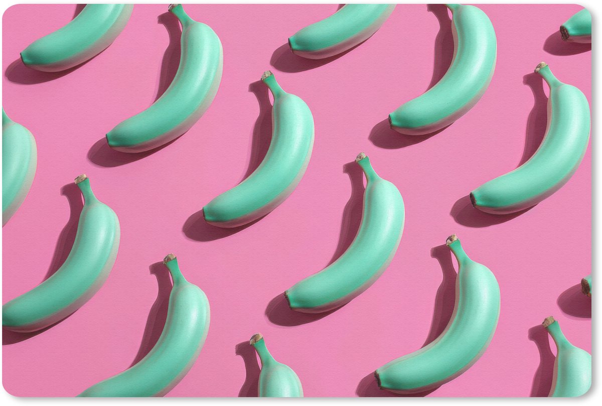 Muismat 27x18 cm - Mousepad Bananen - Patroon - Blauw - Roze - Muismatten