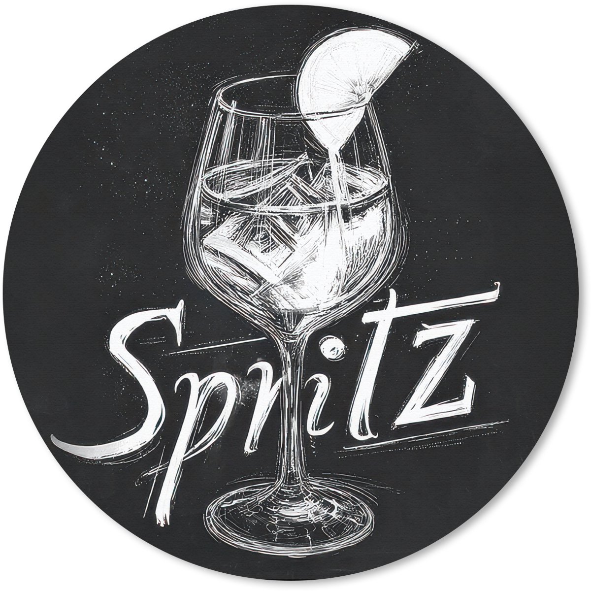 Muismat rond 20x20 cm - Mousepad Glas spritz - Krijtletters - Ijsblokjes - Citroen - Ronde muismatten