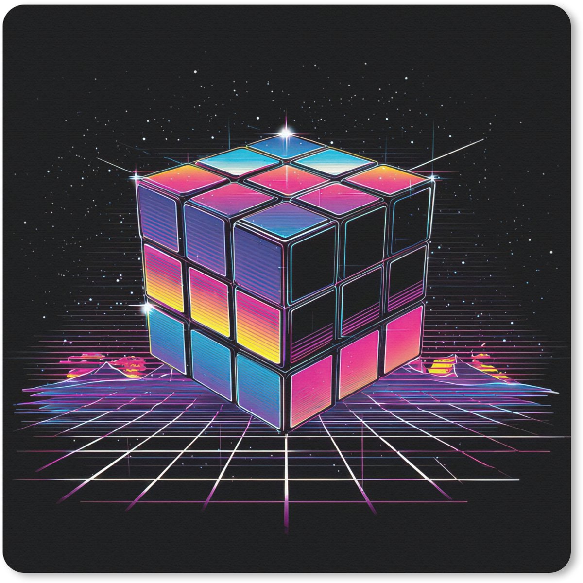 Muismat 20x20 cm - Mousepad Kubus - Kleurrijk - Raster - Muismatten