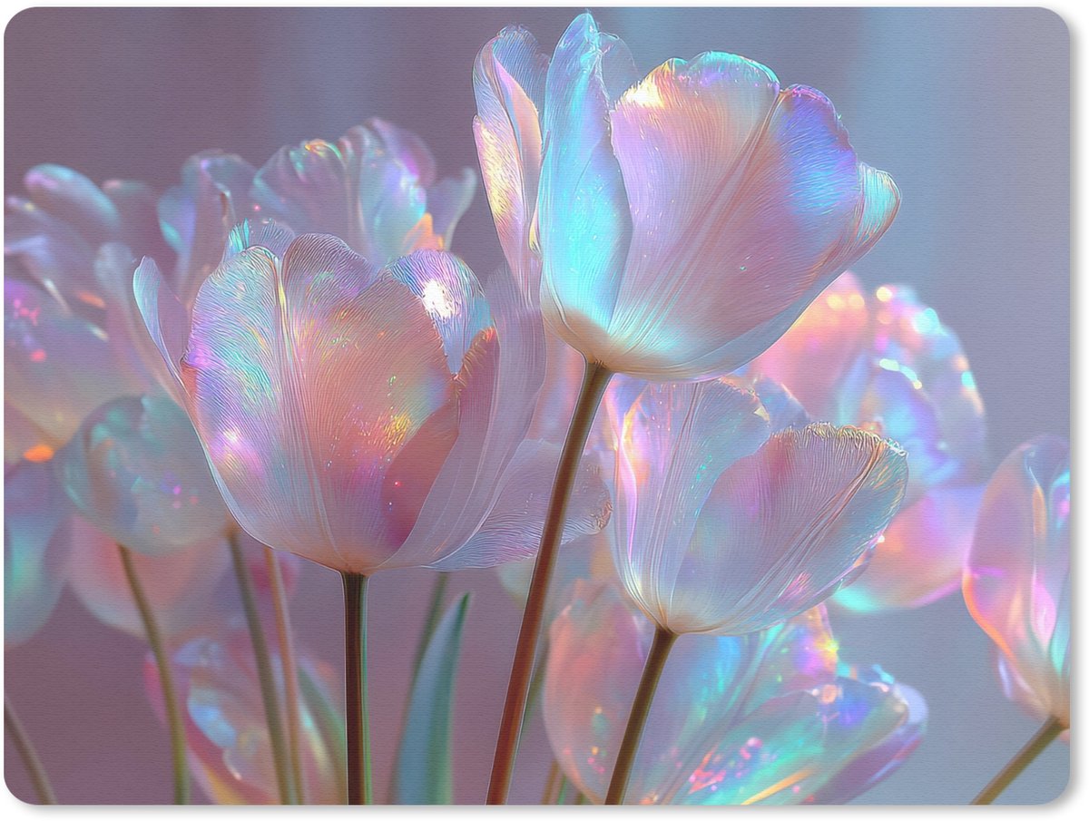 Muismat 23x19 cm - Mousepad Tulpen - Glazen - Bloemblaadjes - Pasteltinten - Muismatten