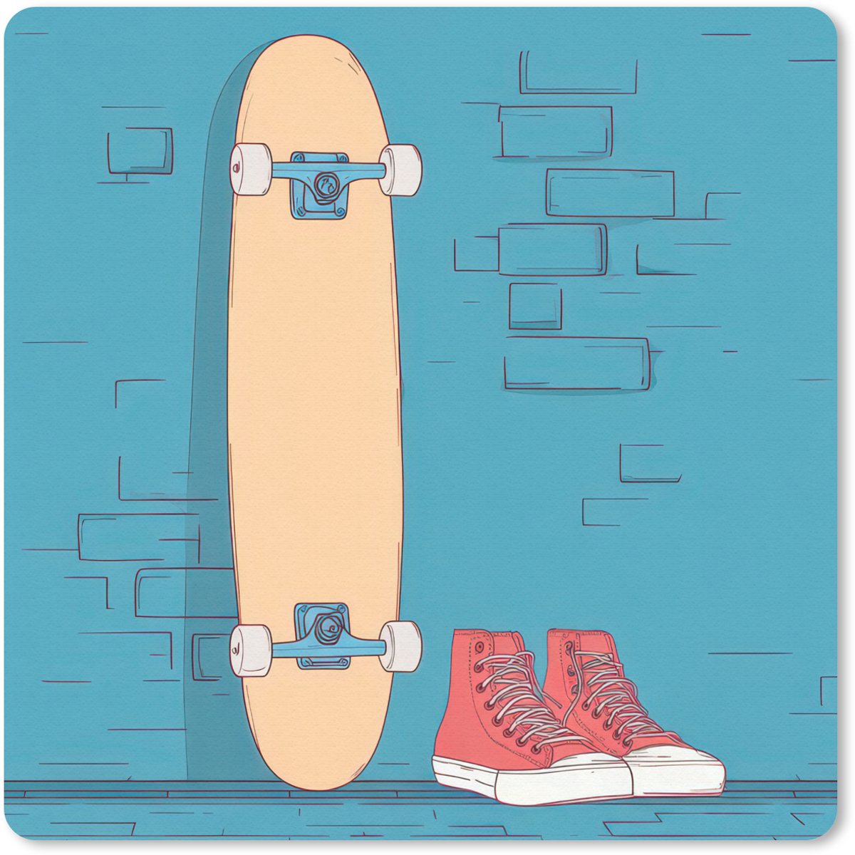 Muismat 30x30 cm - Mousepad Skateboard - Gympen - Rood - Minimalistisch - Muismatten