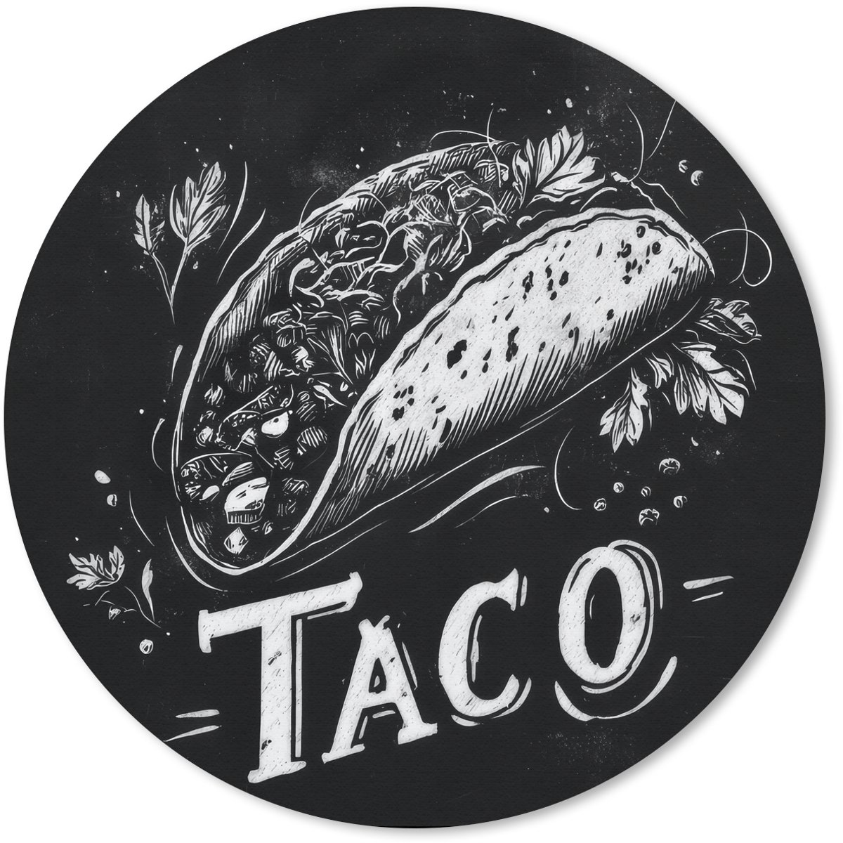 Muismat rond 30x30 cm - Mousepad Taco - Kruiden - Witte krijtstijl - Tekst - Ronde muismatten