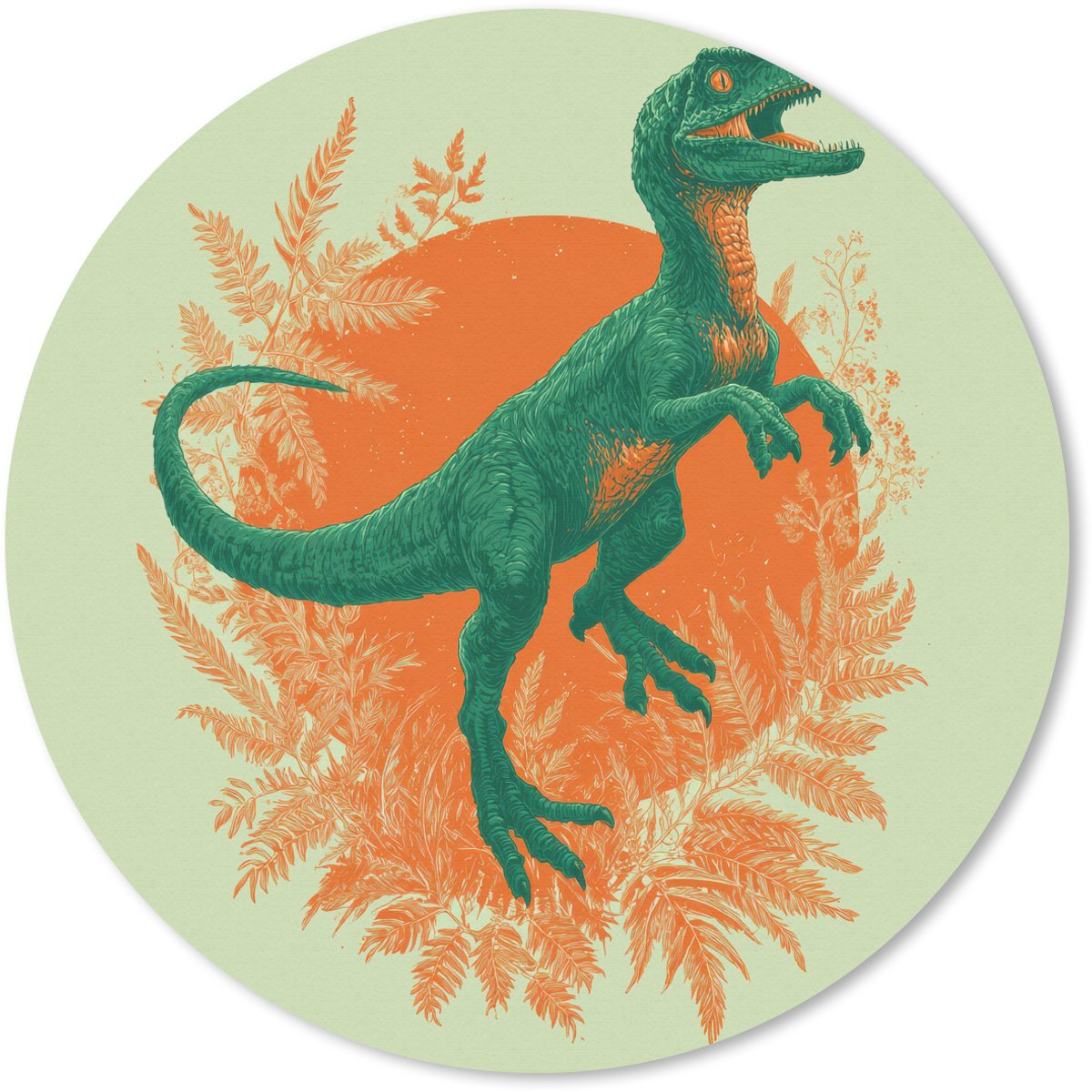Muismat rond 50x50 cm - Mousepad Dinosaurus - Groen - Planten - Cirkel - Ronde muismatten