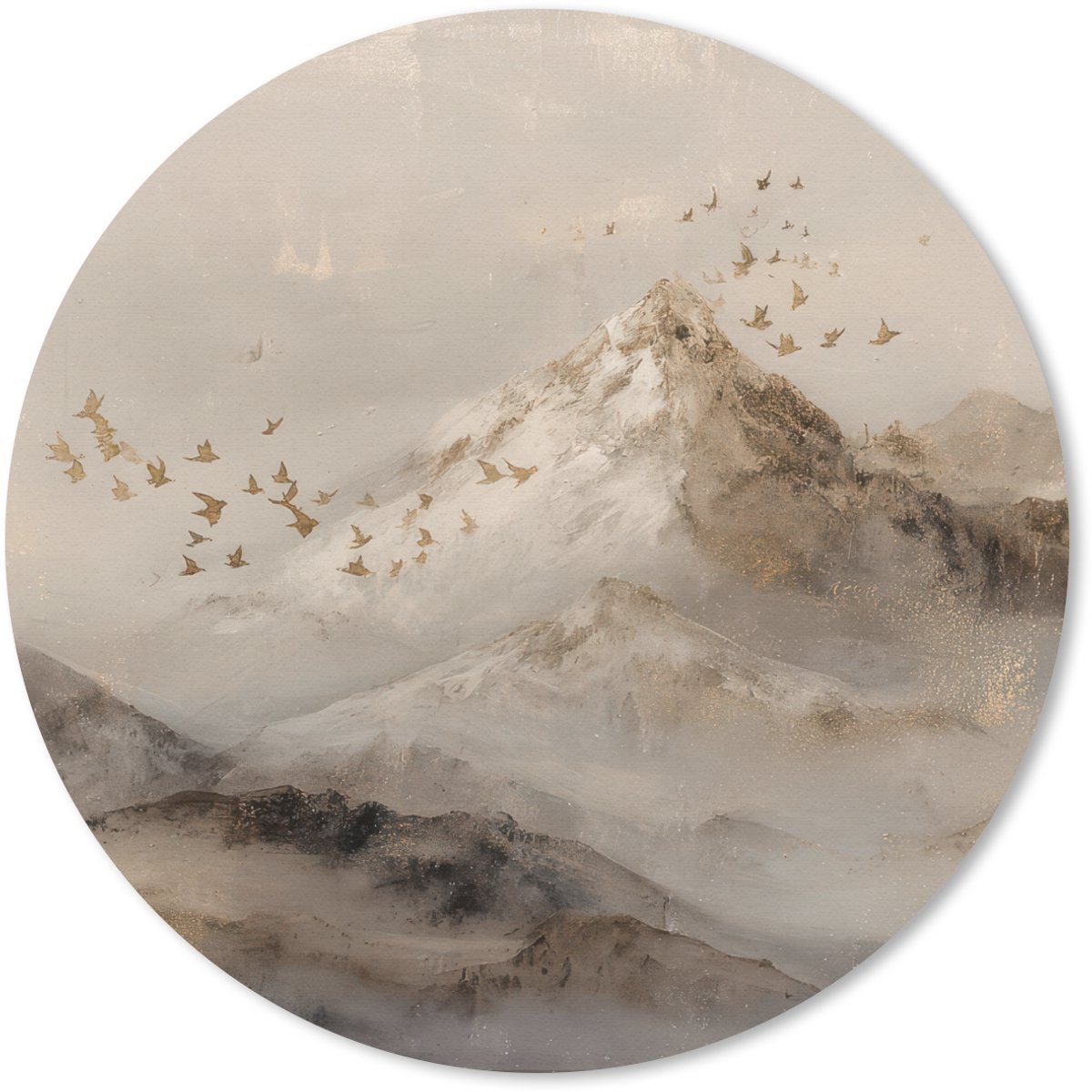Muismat rond 30x30 cm - Mousepad Berglandschap - Mist - Penseelstreken - Ronde muismatten