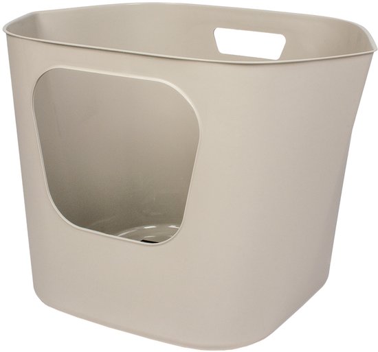 D&D Home Open kattenbak van gerecycled plastic met hoge randen en vooringang zwart of grijs Grijs