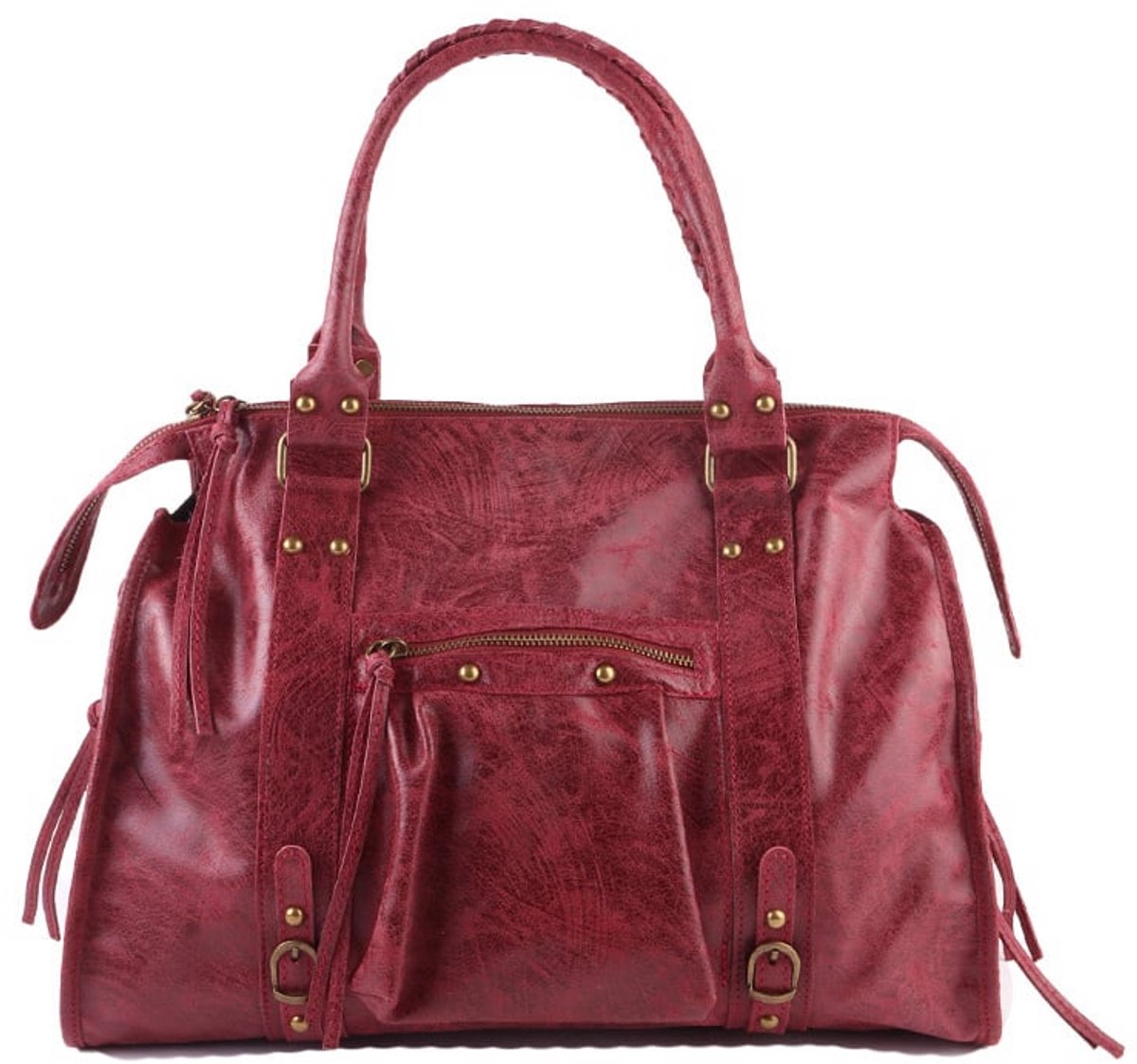 Handtas - Rina - Large - Spazzolato - Echt leer - Bordeaux Rood