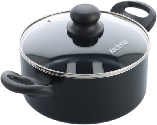 Kochstar Essenz Casserole en céramique - Avec couvercle - 20 cm - 2,7 L - Sans PFAS - Casserole pour induction - Poêle pour induction - Revêtement antiadhésif en céramique - Poignée refroidissante - Passe au four jusqu'à 130 °C - Zwart